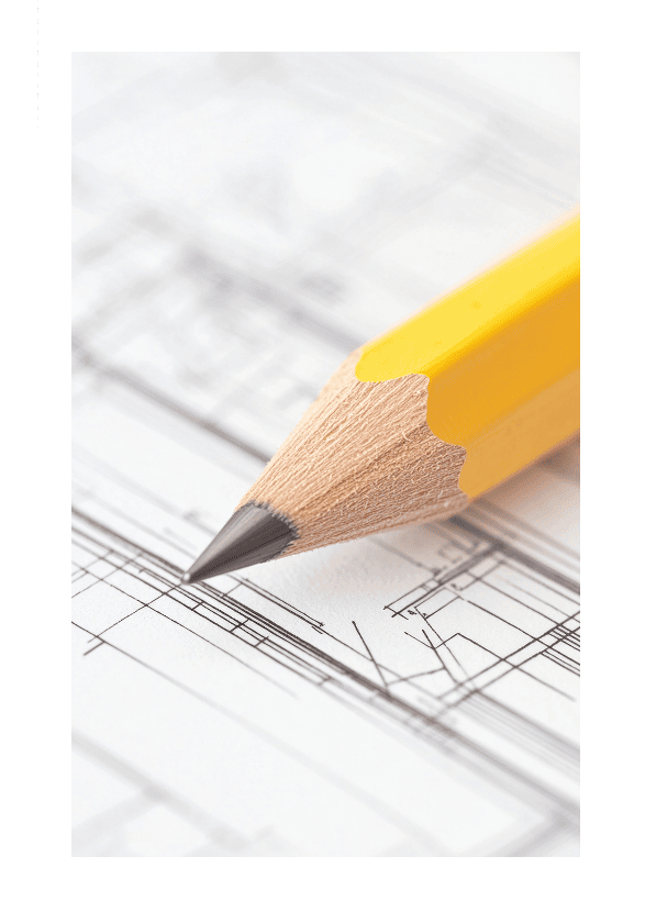 Žlutá tužka na technickém výkresu
